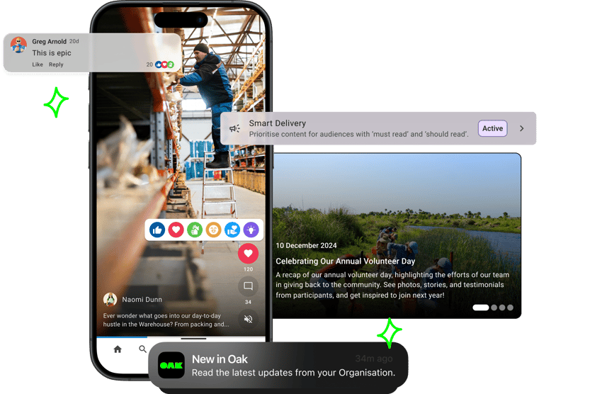 Oak Engage intranet, mobile and desktop view